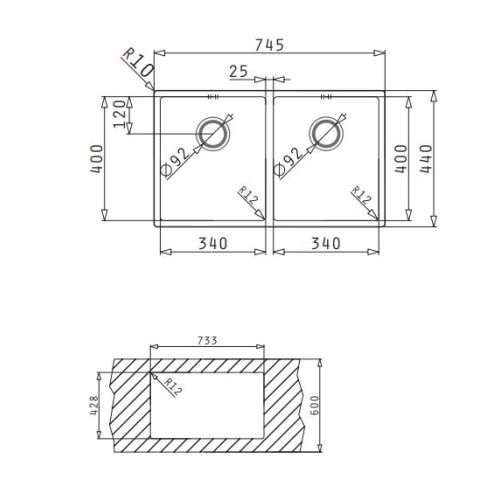 ΝΕΡΟΧΥΤΗΣ ΕΝΘΕΤΟΣ PYRAMIS Astris (74,5x44) 2B Inox Βουρτσισμένο 74,5x44 cm