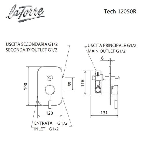 ΜΙΚΤΗΣ ΕΝΤΟΙΧΙΣΜΟΥ ΔΥΟ ΕΞΟΔΩΝ La Torre NEW TECH 12050R Inox