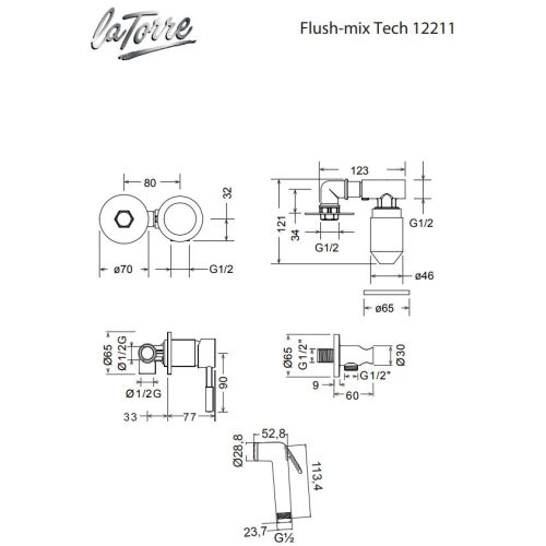 ΜΙΚΤΗΣ ΕΝΤΟΙΧΙΣΜΟΥ ΔΥΟ ΟΠΩΝ ΜΕ ΝΤΟΥΖΑΚΙ SHUT-OFF La Torre New Tech Flush Mix 12211-221 Bronze Brushed