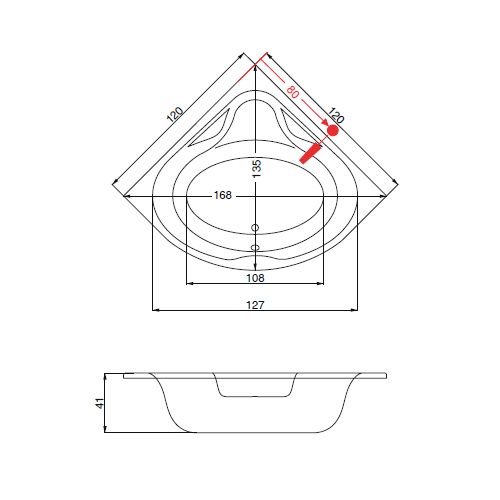 Μπανιέρα ακρυλική γωνιακή SIRENE Modena 120x120