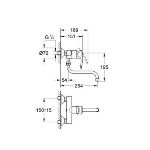  ΜΠΑΤΑΡΙΑ ΚΟΥΖΙΝΑΣ ΤΟΙΧΟΥ GROHE EUROSTYLE 33982