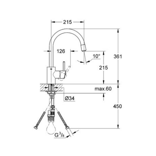 ΜΠΑΤΑΡΙΑ ΚΟΥΖΙΝΑΣ ΜΕ ΝΤΟΥΣ GROHE CONCETTO 32663 