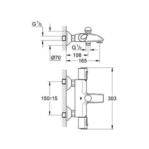 ΜΠΑΤΑΡΙΑ ΛΟΥΤΡΟΥ ΘΕΡΜΟΣΤΑΤΙΚΗ GROHE GROHETHERM 1000 COSMOPOLITAN 34155 