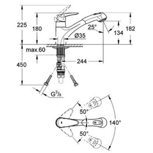 ΜΠΑΤΑΡΙΑ ΚΟΥΖΙΝΑΣ ΝΤΟΥΣ GROHE EURODISC 32257 
