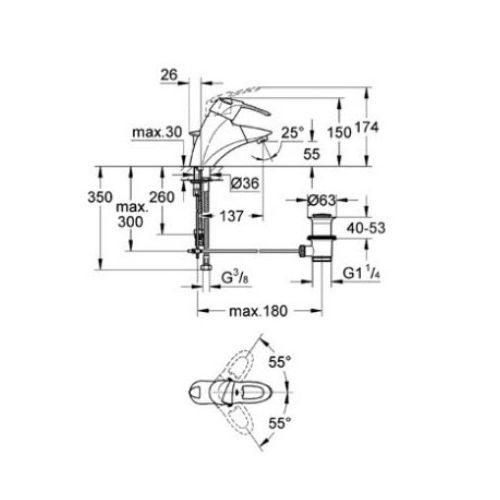  ΜΠΑΤΑΡΙΑ ΝΙΠΤΗΡΑ ΜΕ ΝΤΟΥΖΑΚΙ GROHE CHIARA 32304