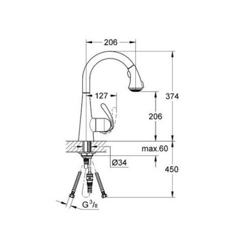 ΜΠΑΤΑΡΙΑ ΚΟΥΖΙΝΑΣ GROHE ZEDRA PROFI ΝΤΟΥΣ 32294 
