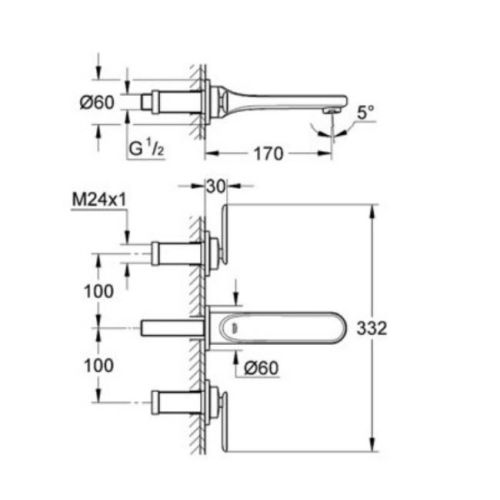 ΜΠΑΤΑΡΙΑ ΝΙΠΤΗΡΑ ΕΝΤΟΙΧΙΖΟΜΕΝΗ GROHE ONDUS VERIS 20181 ΜΕ ΜΗΧΑΝΙΣΜΟ