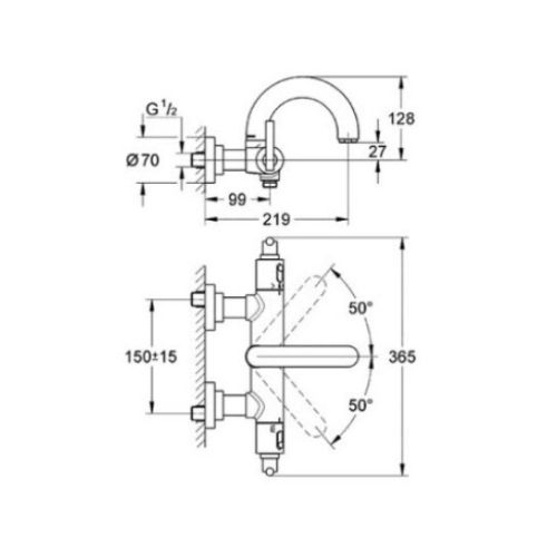 ΜΠΑΤΑΡΙΑ ΛΟΥΤΡΟΥ ΘΕΡΜΟΣΤΑΤΙΚΗ GROHE ATRIO CLASSIC YPSILON 34061  ΜΟΝΟ ΣΩΜΑ