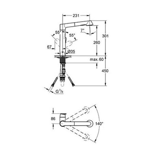  ΜΠΑΤΑΡΙΑ ΚΟΥΖΙΝΑΣ ΜΕ ΝΤΟΥΣ GROHE K7 32176