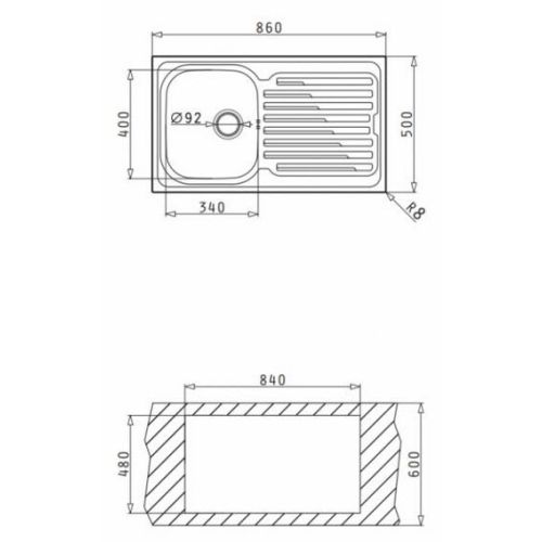  Νεροχύτης Λείος Ένθετος PYRAMIS AMALTIA (86X50) 1B 1D