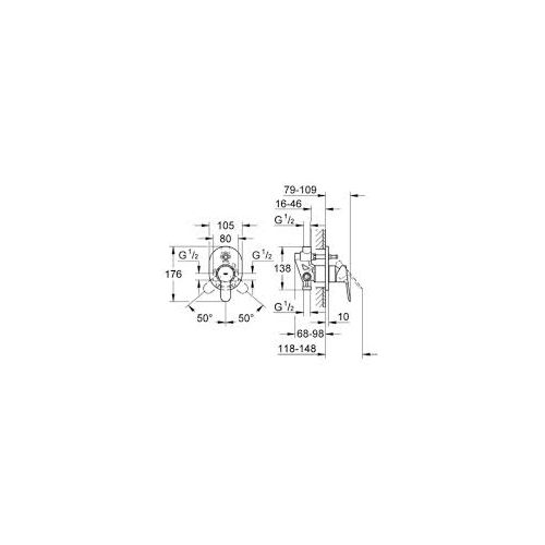 GROHE BAUEDGE 29039 ΜΕΙΚΤΗΣ ΛΟΥΤΡΟΥ ΕΝΤΟΙΧΙΣΜΟΥ (δύο εξόδων)
