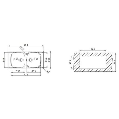 ΝΕΡΟΧΥΤΗΣ ΕΝΘΕΤΟΣ PYRAMIS Basic E 33 / 33 (86x43,5) Inox Σατινέ 86x43,5 cm