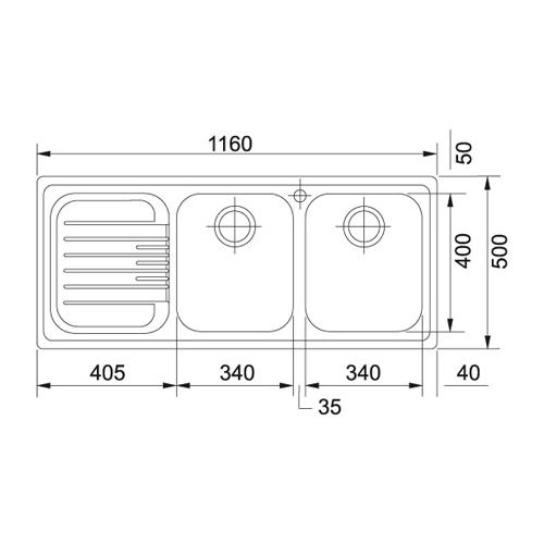 ΝΕΡΟΧΥΤΗΣ ΕΝΘΕΤΟΣ FRANKE Futuro-FOX 621 116x50 cm. Ποδιά Δεξιά