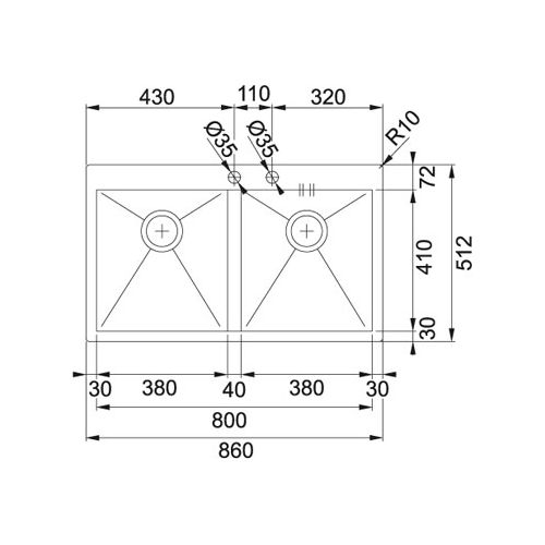ΝΕΡΟΧΥΤΗΣ ΕΝΘΕΤΟΣ FRANKE Planar PPX 220 TL 86x51,2 cm