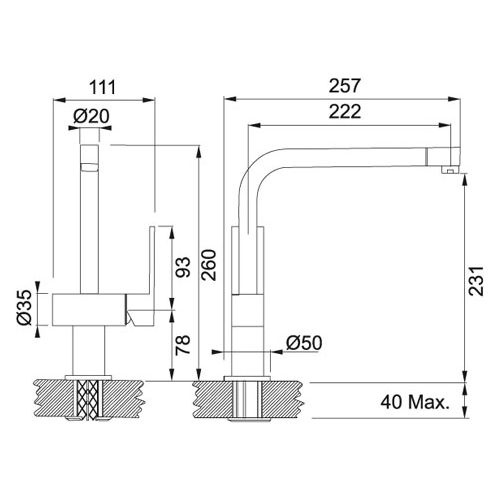 ΜΠΑΤΑΡΙΑ ΚΟΥΖΙΝΑΣ FRANKE Linea Square Ντους Χρωμέ