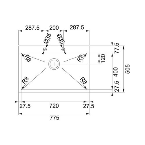 ΝΕΡΟΧΥΤΗΣ ΕΝΘΕΤΟΣ FRANKE Planar PEX 210-78 TL 77,5x50,5 cm