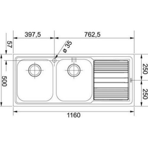 ΝΕΡΟΧΥΤΗΣ ΕΝΘΕΤΟΣ FRANKE Logica LLL 621 Inox Σαγρέ 116x50 cm Ποδιά Δεξιά