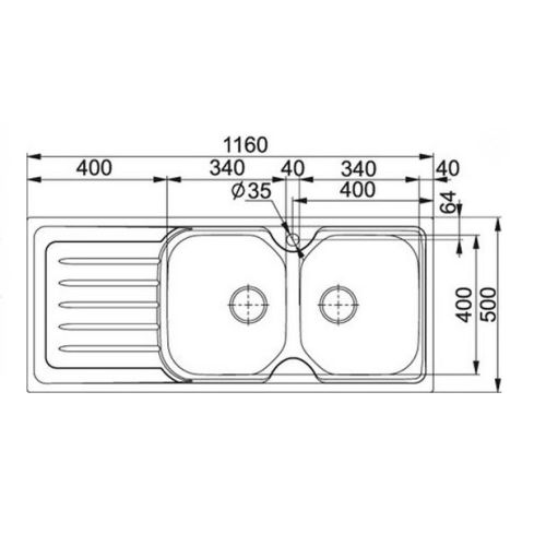 ΝΕΡΟΧΥΤΗΣ ΕΝΘΕΤΟΣ FRANKE Value 3 ½¨-VLX 621 Inox Λείος 116x50 cm.