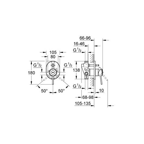 ΜΠΑΤΑΡΙΑ ΜΠΑΝΙΟΥ / ΛΟΥΤΡΟΥ  ΕΝΤΟΙΧΙΖΟΜΕΝΗ  GROHE  BauClassic 29047