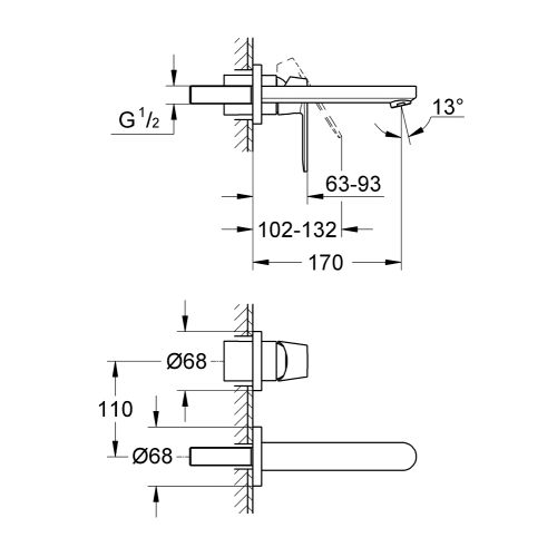 ΜΠΑΤΑΡΙΑ ΝΙΠΤΗΡΑ ΕΝΤΟΙΧΙΣΜΟΥ S-Size GROHE Eurosmart Cosmopolitan 19381000 Chrome