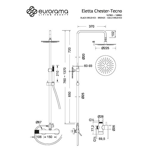 ΜΠΑΤΑΡΙΑ ΝΤΟΥΖΙΕΡΑΣ ΜΕ ΚΟΛΩΝΑ ΠΛΗΡΕΣ EURORAMA ELETTA TECNO 167065-100 Chrome