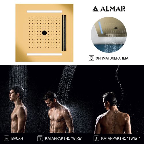 ΚΕΦΑΛΗ ΝΤΟΥΖ ΤΡΙΩΝ ΡΟΩΝ ΜΕ ΧΡΩΜΑΤΟΘΕΡΑΠΕΙΑ ALMAR WIRE - TWIST TEMOTION E044259-211 Gold Brushed PVD  50 x 50 cm 