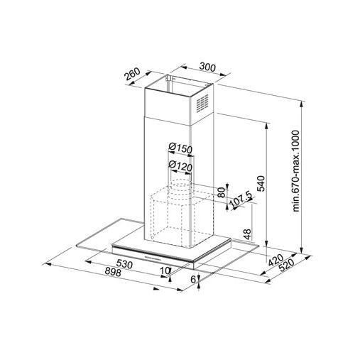 ΑΠΟΡΡΟΦΗΤΗΡΑΣ FRANKE NEW PERFECT GLASS 90 Inox 90 cm ΕΠΙΤΟΙΧΙΑ ΚΑΜΙΝΑΔΑ