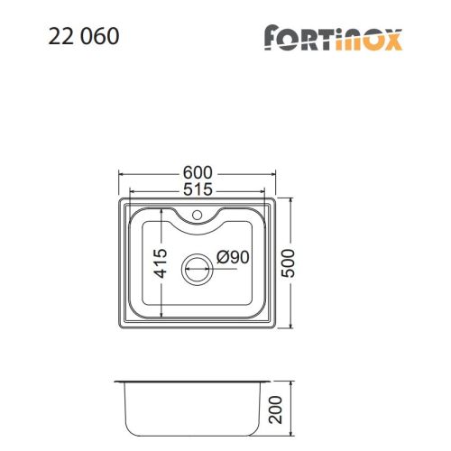 ΝΕΡΟΧΥΤΗΣ ΚΟΥΖΙΝΑΣ ΑΝΟΞΕΙΔΩΤΟΣ ΕΝΘΕΤΟΣ FORTinox ARENA 22060 Λείος 60x50 cm