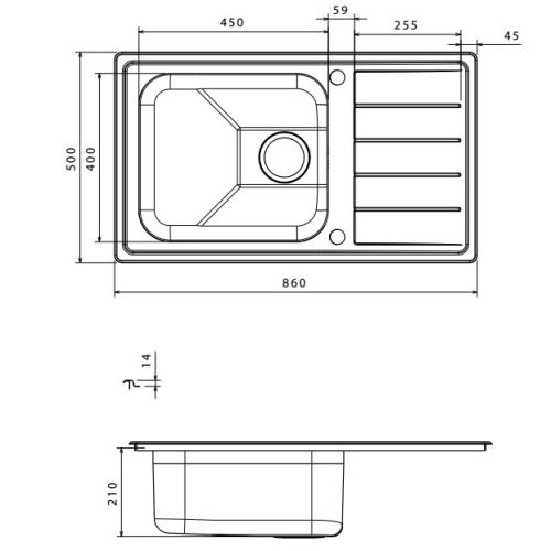 ΝΕΡΟΧΥΤΗΣ ΑΝΟΞΕΙΔΩΤΟΣ ΕΝΘΕΤΟΣ APELL LINEAR 8510 Λείος 86x50 cm
