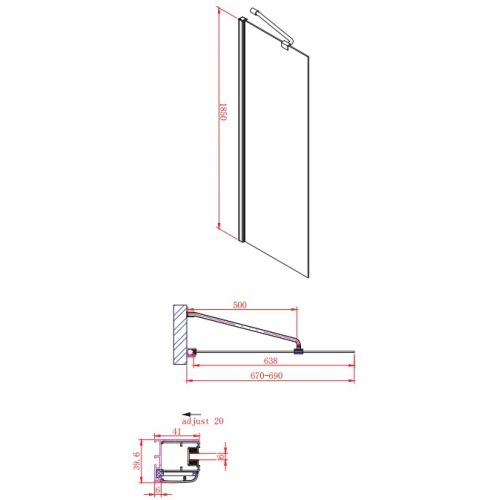 ΔΙΑΧΩΡΙΣΤΙΚΟ ΝΤΟΥΣ Devon Walk-in WD 70 + 1 D3 Προφίλ προέκτασης