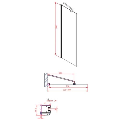 ΔΙΑΧΩΡΙΣΤΙΚΟ ΝΤΟΥΣ Devon Walk-in WD 80 + 1 D3 Προφίλ προέκτασης