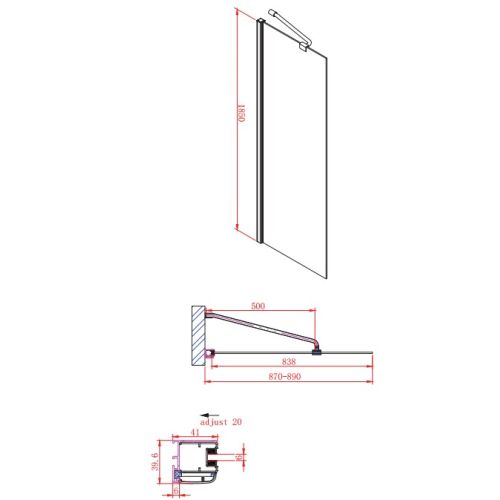 ΔΙΑΧΩΡΙΣΤΙΚΟ ΝΤΟΥΣ Devon Walk-in WD 90 + 1 D3 Προφίλ προέκτασης