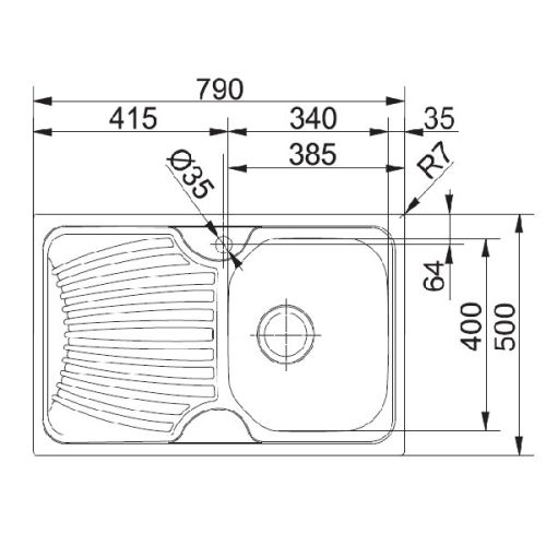 ΝΕΡΟΧΥΤΗΣ ΕΝΘΕΤΟΣ EURODOMO Star 611 Inox Λείος 79x50 cm by FRANKE