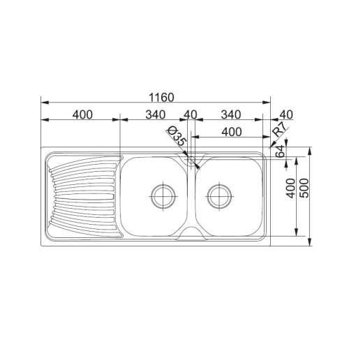 ΝΕΡΟΧΥΤΗΣ ΕΝΘΕΤΟΣ EURODOMO Star 621 Inox Λείος 116x50 cm by FRANKE