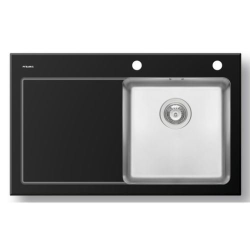 ΝΕΡΟΧΥΤΗΣ ΕΝΘΕΤΟΣ PYRAMIS Crystalon 1B 1D Inox Μαύρο Γυαλί 86x53 cm ποδιά Αριστερά