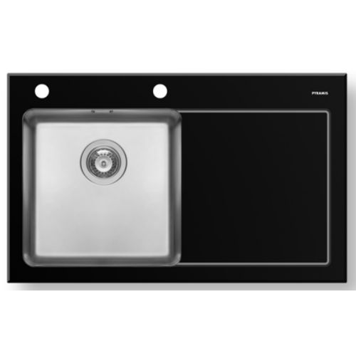 ΝΕΡΟΧΥΤΗΣ ΕΝΘΕΤΟΣ PYRAMIS Crystalon 1B 1D Inox Μαύρο Γυαλί 86x53 cm ποδιά Δεξιά