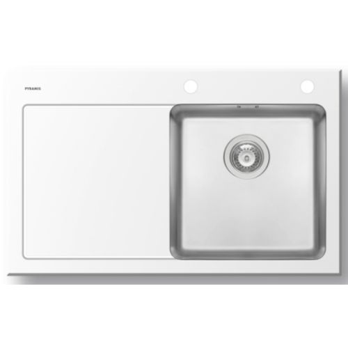 ΝΕΡΟΧΥΤΗΣ ΕΝΘΕΤΟΣ PYRAMIS Crystalon 1B 1D Inox Λευκό Γυαλί 86x53 cm ποδιά Αριστερά