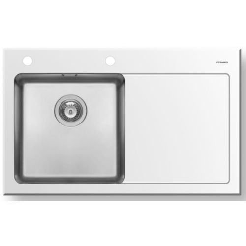 ΝΕΡΟΧΥΤΗΣ ΕΝΘΕΤΟΣ PYRAMIS Crystalon 1B 1D Inox Λευκό Γυαλί 86x53 cm ποδιά Δεξιά