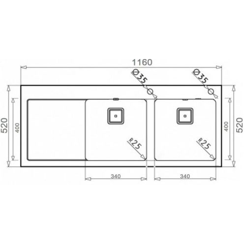 ΝΕΡΟΧΥΤΗΣ ΕΝΘΕΤΟΣ PYRAMIS Olynthos 116x52 cm 2B 1D RH Inox Βουρτσισμένο  ποδιά Αριστερά