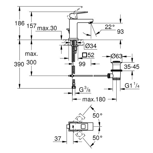 ΜΠΑΤΑΡΙΑ ΝΙΠΤΗΡΑ S-Size GROHE EUROCUBE 2312700E Chrome