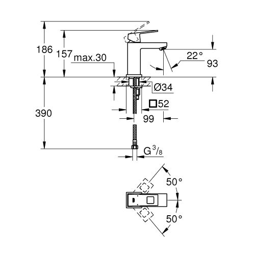 ΜΠΑΤΑΡΙΑ ΝΙΠΤΗΡΑ S-Size GROHE EUROCUBE 2313200E Chrome