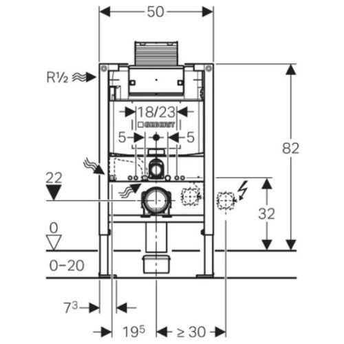 ΚΑΖΑΝΑΚΙ ΕΝΤΟΙΧΙΖΟΜΕΝΟ GEBERIT Omega Line Duofix 111.003 ΓΙΑ ΓΥΨΟΣΑΝΙΔΑ ΜΕ ΚΡΕΜΑΣΤΗ ΛΕΚΑΝΗ