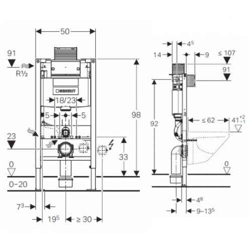ΚΑΖΑΝΑΚΙ ΕΝΤΟΙΧΙΖΟΜΕΝΟ GEBERIT Omega Line Duofix 111.030 ΓΙΑ ΓΥΨΟΣΑΝΙΔΑ ΜΕ ΚΡΕΜΑΣΤΗ ΛΕΚΑΝΗ