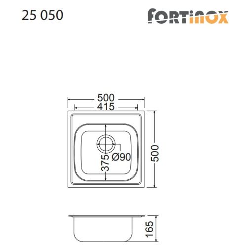 ΝΕΡΟΧΥΤΗΣ ΚΟΥΖΙΝΑΣ ΑΝΟΞΕΙΔΩΤΟΣ ΕΝΘΕΤΟΣ FORTinox VALLEY 25050 λείο 50x50 cm