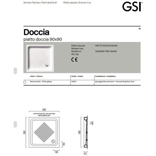 ΝΤΟΥΖΙΕΡΑ ΠΟΡΣΕΛΑΝΗΣ ΤΕΤΡΑΓΩΝΗ GSI Basic 4390 90x90 cm