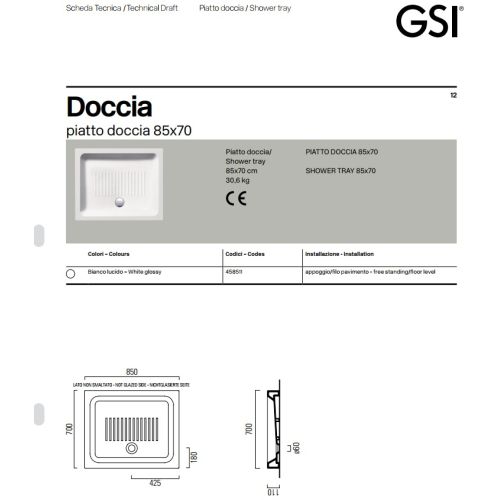 ΝΤΟΥΖΙΕΡΑ ΠΟΡΣΕΛΑΝΗΣ ΟΡΘΟΓΩΝΙΑ GSI Basic 4585 85x70 cm