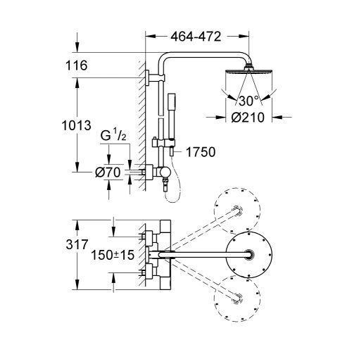 ΣΤΗΛΗ ΝΤΟΥΣ ΜΕ ΘΕΡΜΟΣΤΑΤΙΚΗ ΜΠΑΤΑΡΙΑ GROHE RAINSHOWER SYSTEM 210  27032001 Chrome