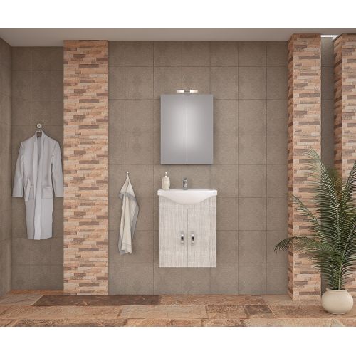 ΕΠΙΠΛΟ ΜΠΑΝΙΟΥ Drop ALBA 55 Elm Wood 1 ΜΕ ΚΑΘΡΕΠΤΗ ΕΡΜΑΡΙΟ ΚΑΙ ΦΩΤΙΣΤΙΚΟ