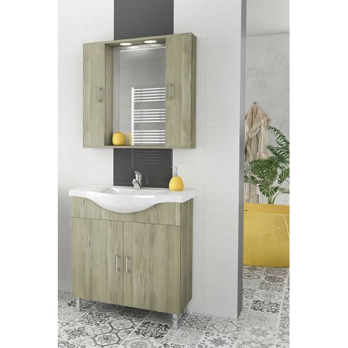 ΕΠΙΠΛΟ ΜΠΑΝΙΟΥ Drop ALBA 80 Elm Wood 2 ΚΑΙ ΚΑΘΡΕΠΤΗ ΜΕ ΔΥΟ ΕΡΜΑΡΙΑ