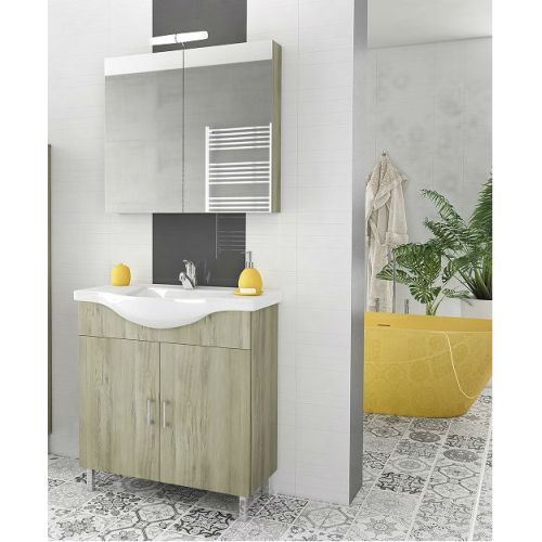 ΕΠΙΠΛΟ ΜΠΑΝΙΟΥ Drop ALBA 80 Elm Wood 1 ΜΕ ΚΑΘΡΕΠΤΗ ΚΑΙ ΦΩΤΙΣΤΙΚΟ 80cm